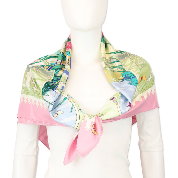 Hermès Varangues By Dimitri R. Pink Twill Silk Scarf