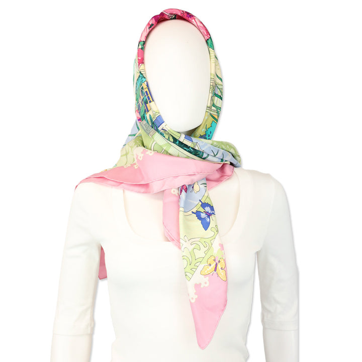 Hermès Varangues By Dimitri R. Pink Twill Silk Scarf