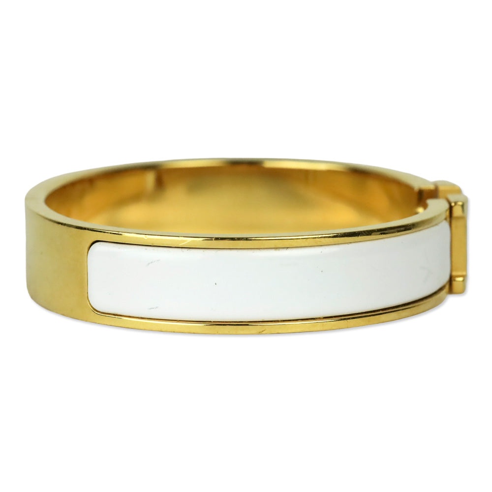Hermès White Enamel Gold Plated Narrow Clic H Bracelet