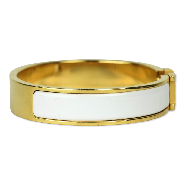 Hermès White Enamel Gold Plated Narrow Clic H Bracelet