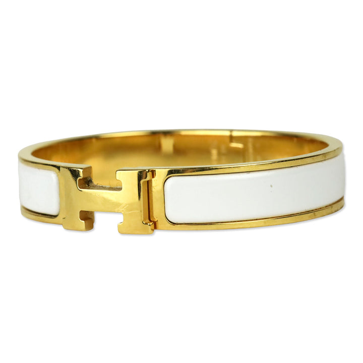 Hermès White Enamel Gold Plated Narrow Clic H Bracelet