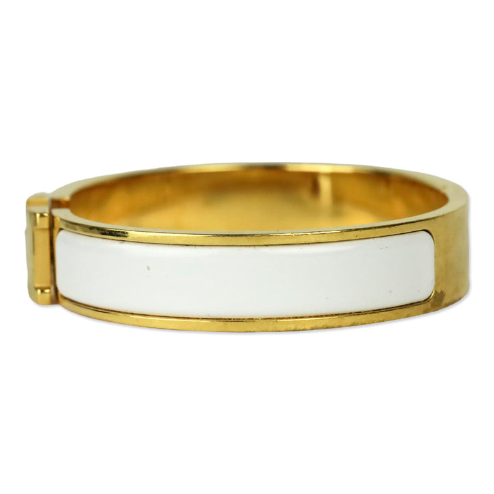 Hermès White Enamel Gold Plated Narrow Clic H Bracelet