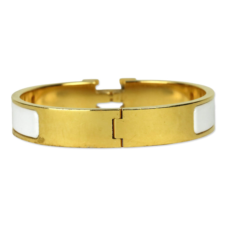 Hermès White Enamel Gold Plated Narrow Clic H Bracelet