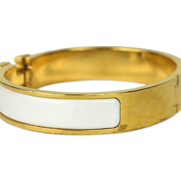 Hermès White Enamel Gold Plated Narrow Clic H Bracelet