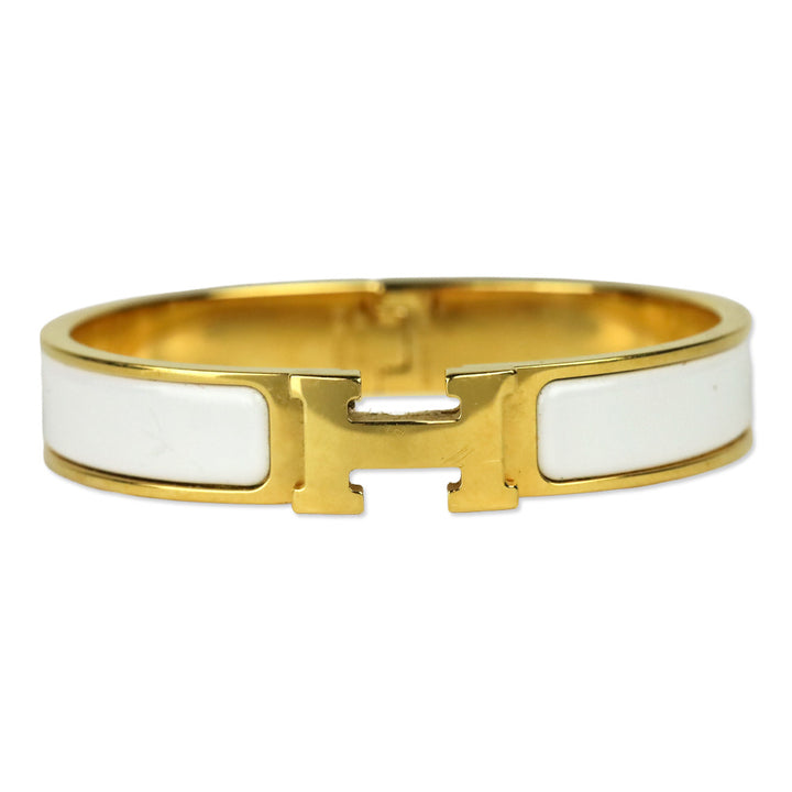 Hermès White Enamel Gold Plated Narrow Clic H Bracelet