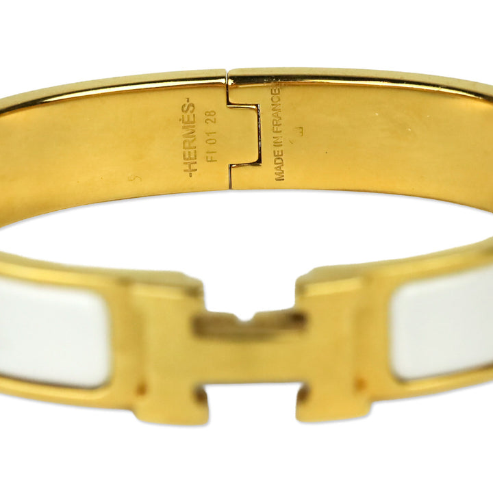 Hermès White Enamel Gold Plated Narrow Clic H Bracelet