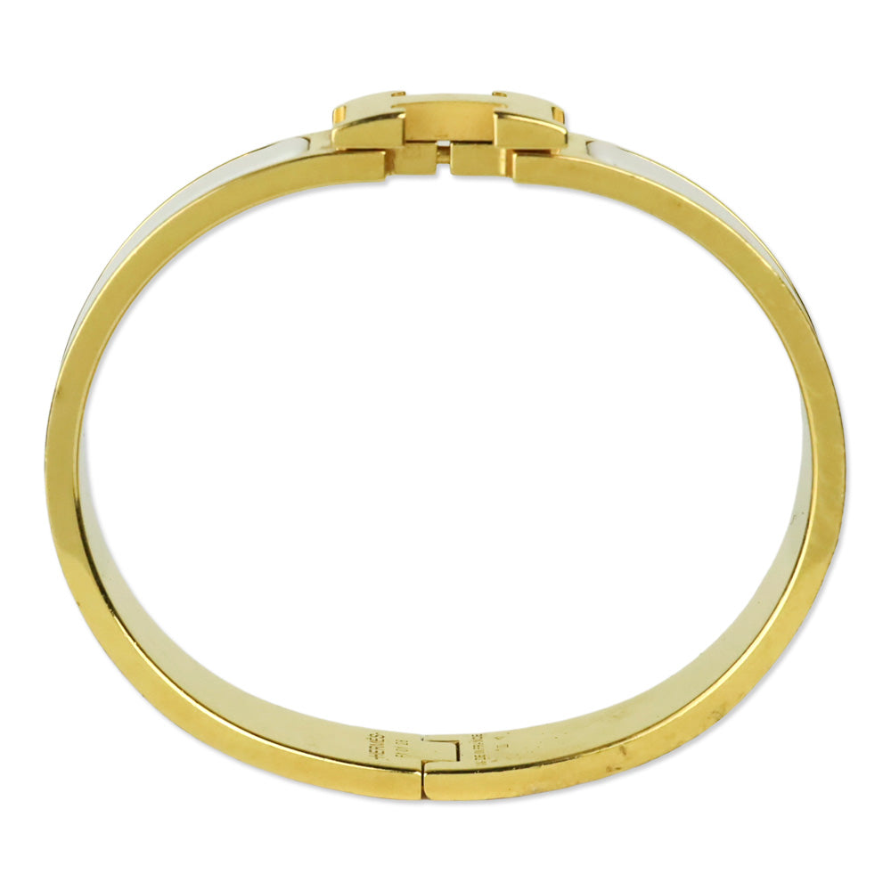 Hermès White Enamel Gold Plated Narrow Clic H Bracelet