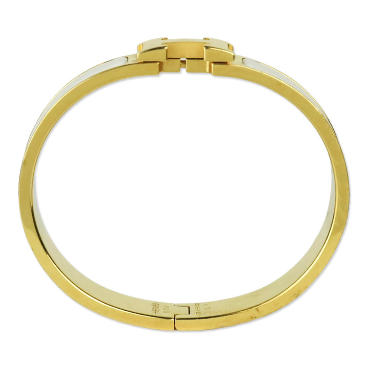 Hermès White Enamel Gold Plated Narrow Clic H Bracelet