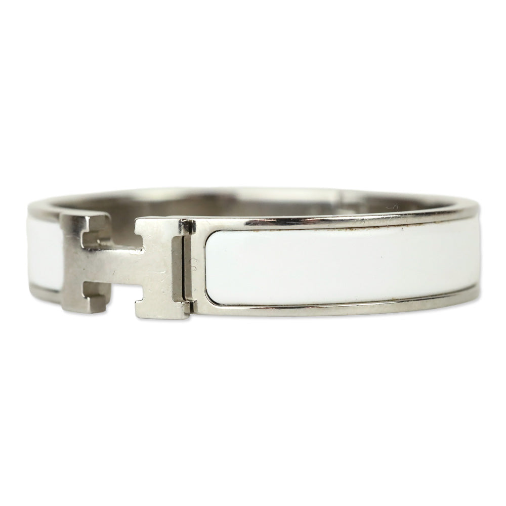Hermès White Enamel Palladium Plated Narrow Clic H Bracelet