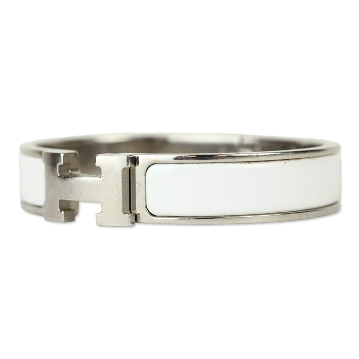 Hermès White Enamel Palladium Plated Narrow Clic H Bracelet