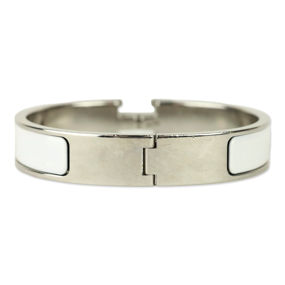 Hermès White Enamel Palladium Plated Narrow Clic H Bracelet
