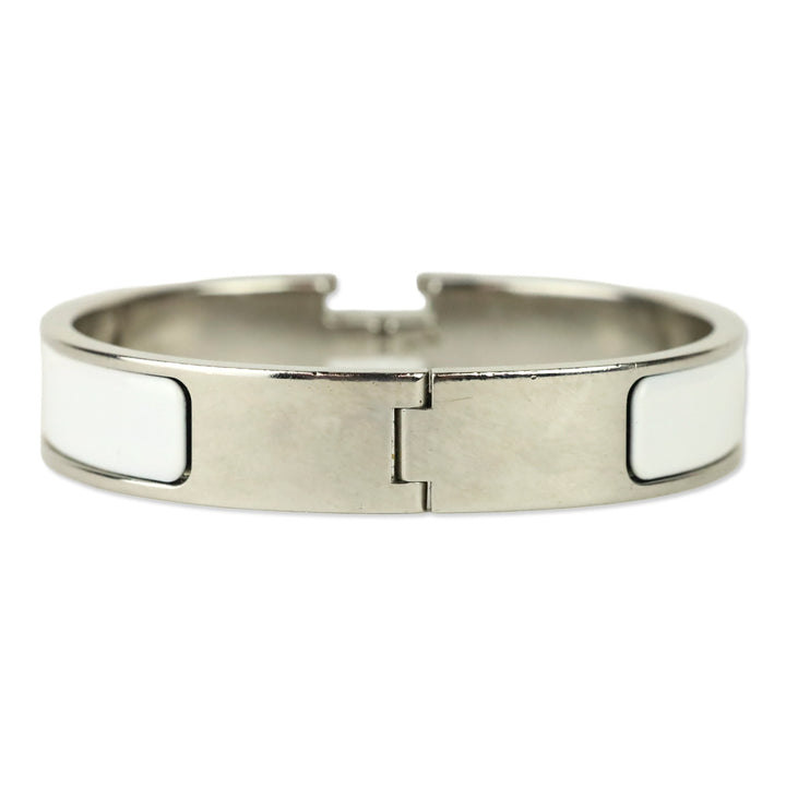 Hermès White Enamel Palladium Plated Narrow Clic H Bracelet