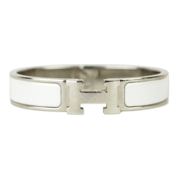 Hermès White Enamel Palladium Plated Narrow Clic H Bracelet