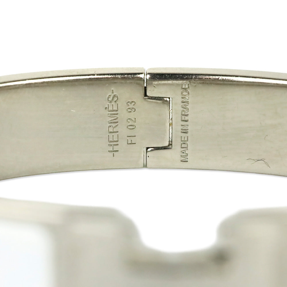 Hermès White Enamel Palladium Plated Narrow Clic H Bracelet
