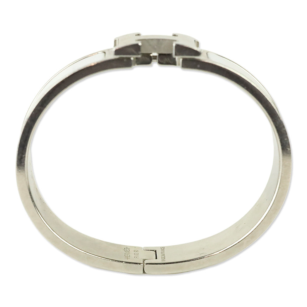 Hermès White Enamel Palladium Plated Narrow Clic H Bracelet