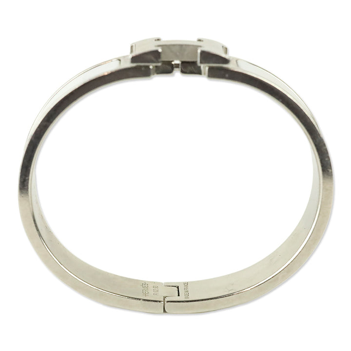 Hermès White Enamel Palladium Plated Narrow Clic H Bracelet