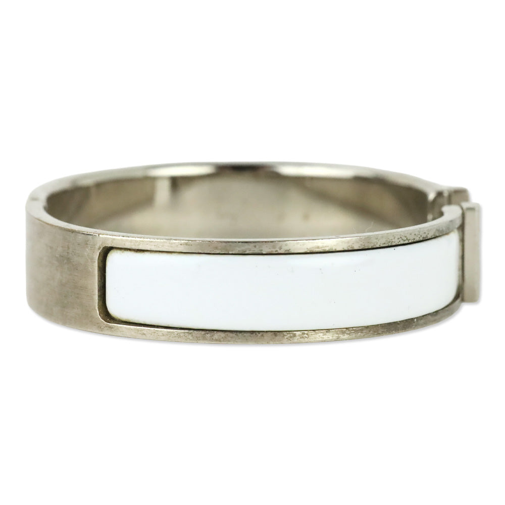 Hermès White Enamel Silver Clic H Bracelet