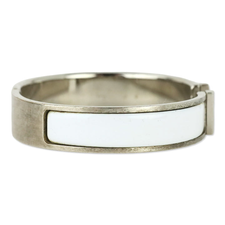 Hermès White Enamel Silver Clic H Bracelet