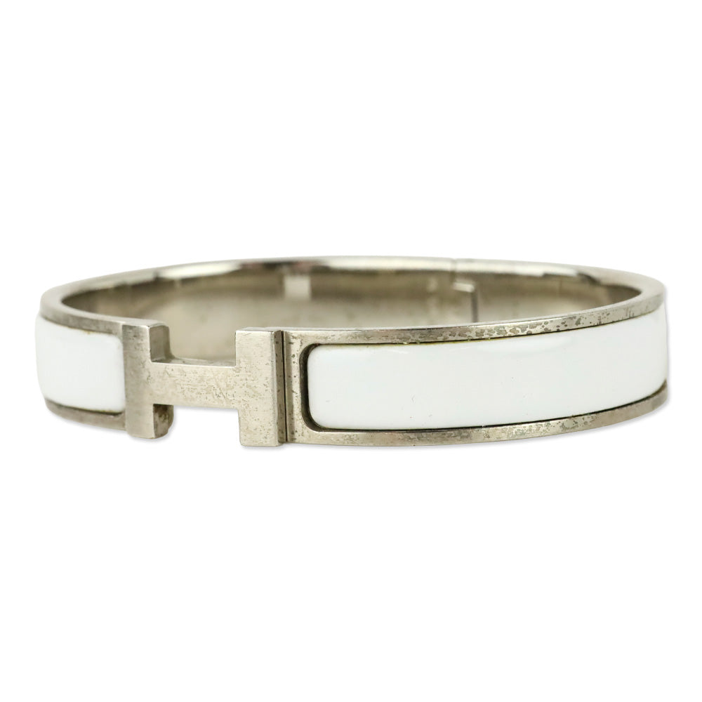 Hermès White Enamel Silver Clic H Bracelet