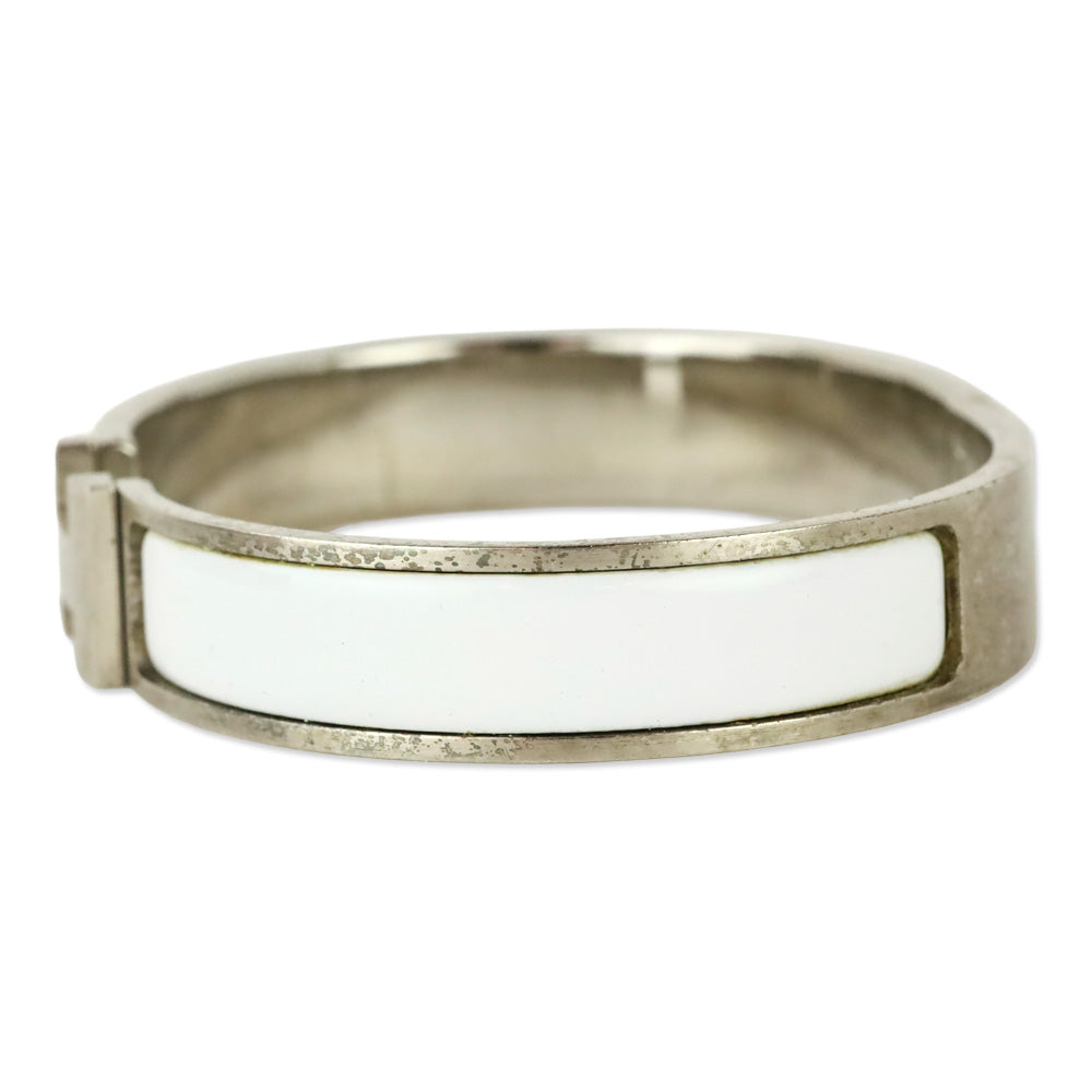 Hermès White Enamel Silver Clic H Bracelet
