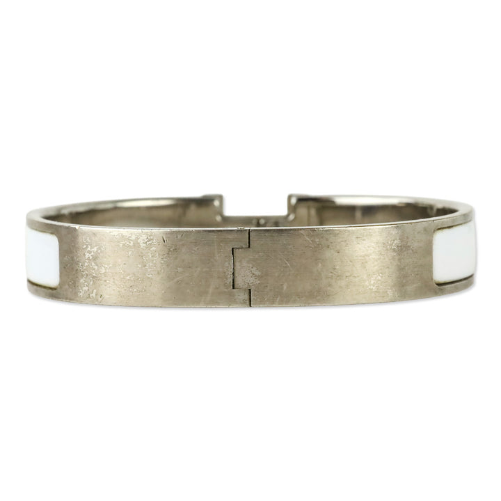 Hermès White Enamel Silver Clic H Bracelet