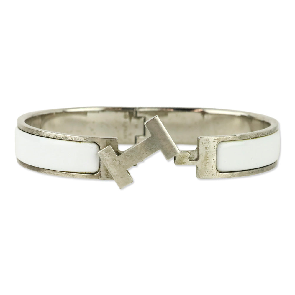 Hermès White Enamel Silver Clic H Bracelet