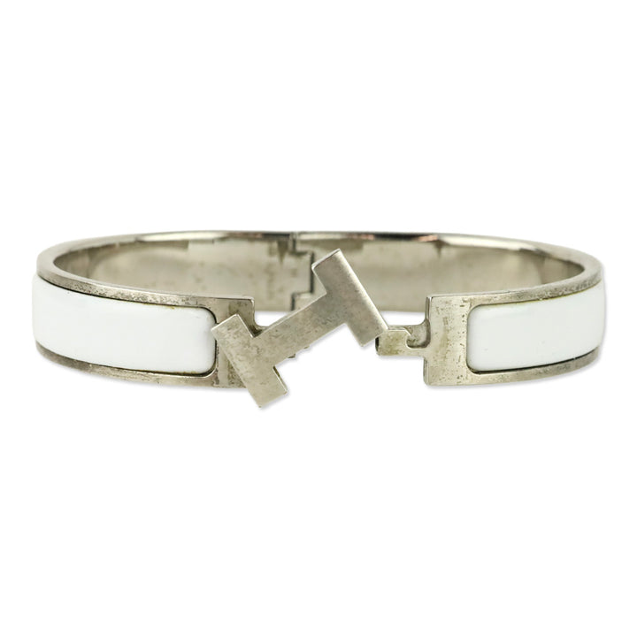 Hermès White Enamel Silver Clic H Bracelet