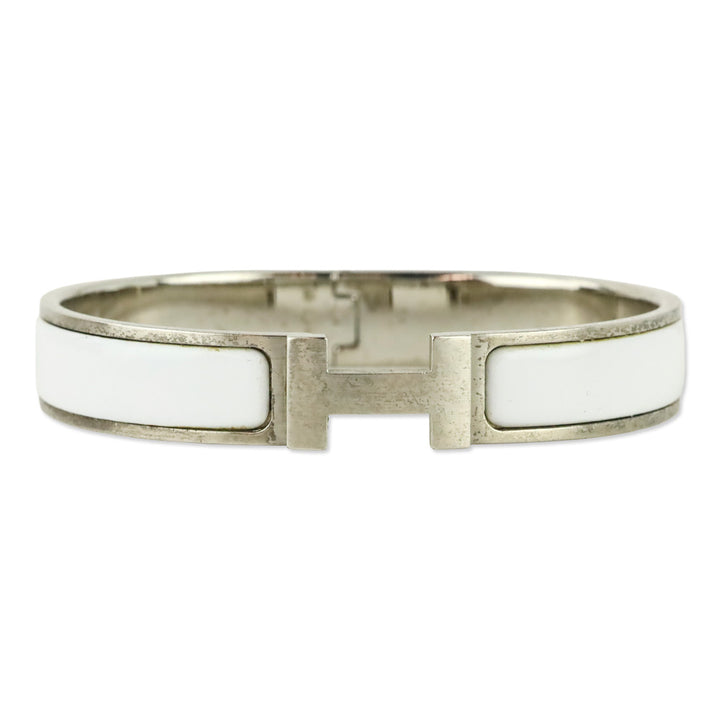 Hermès White Enamel Silver Clic H Bracelet
