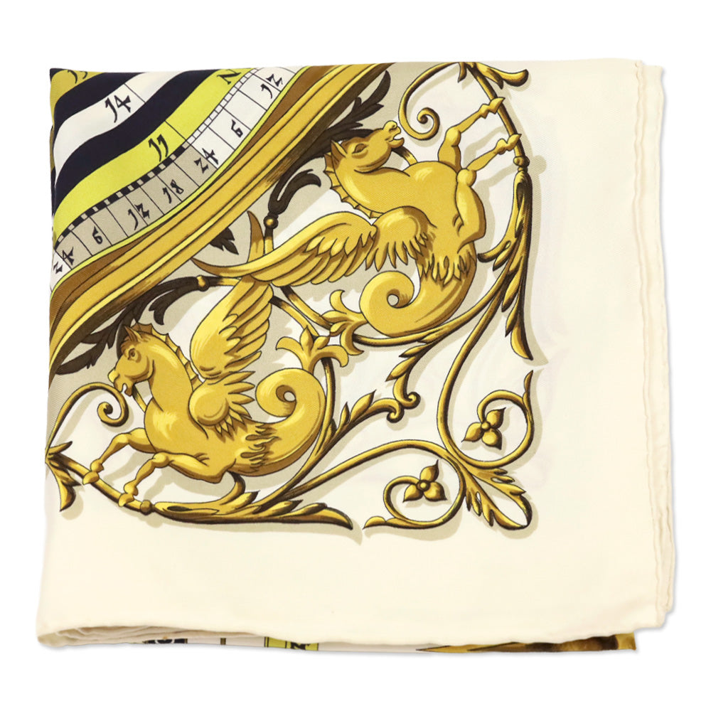 Hermès White/Yellow "Dies et Hore" Carré 90 Scarf