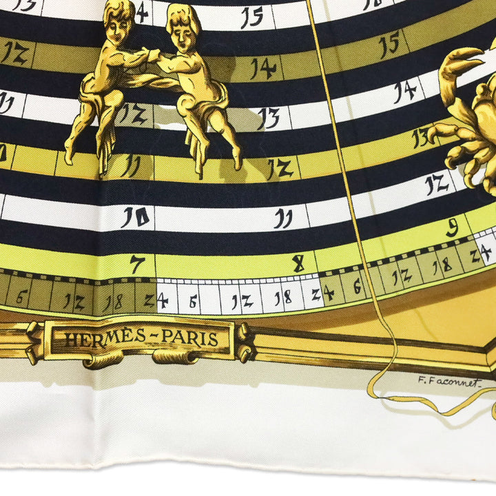 Hermès White/Yellow "Dies et Hore" Carré 90 Scarf