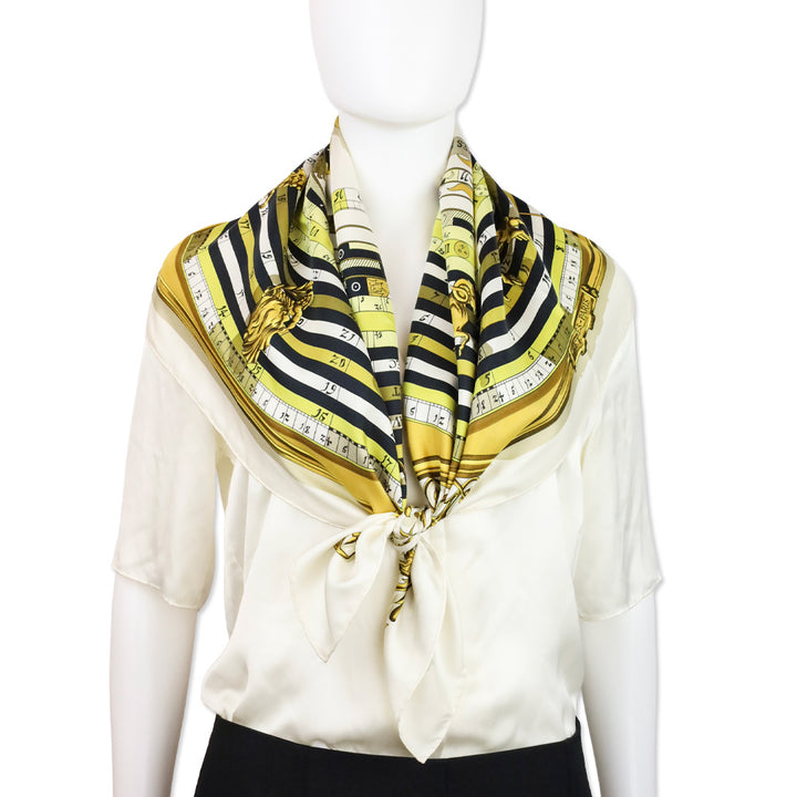 Hermès White/Yellow "Dies et Hore" Carré 90 Scarf
