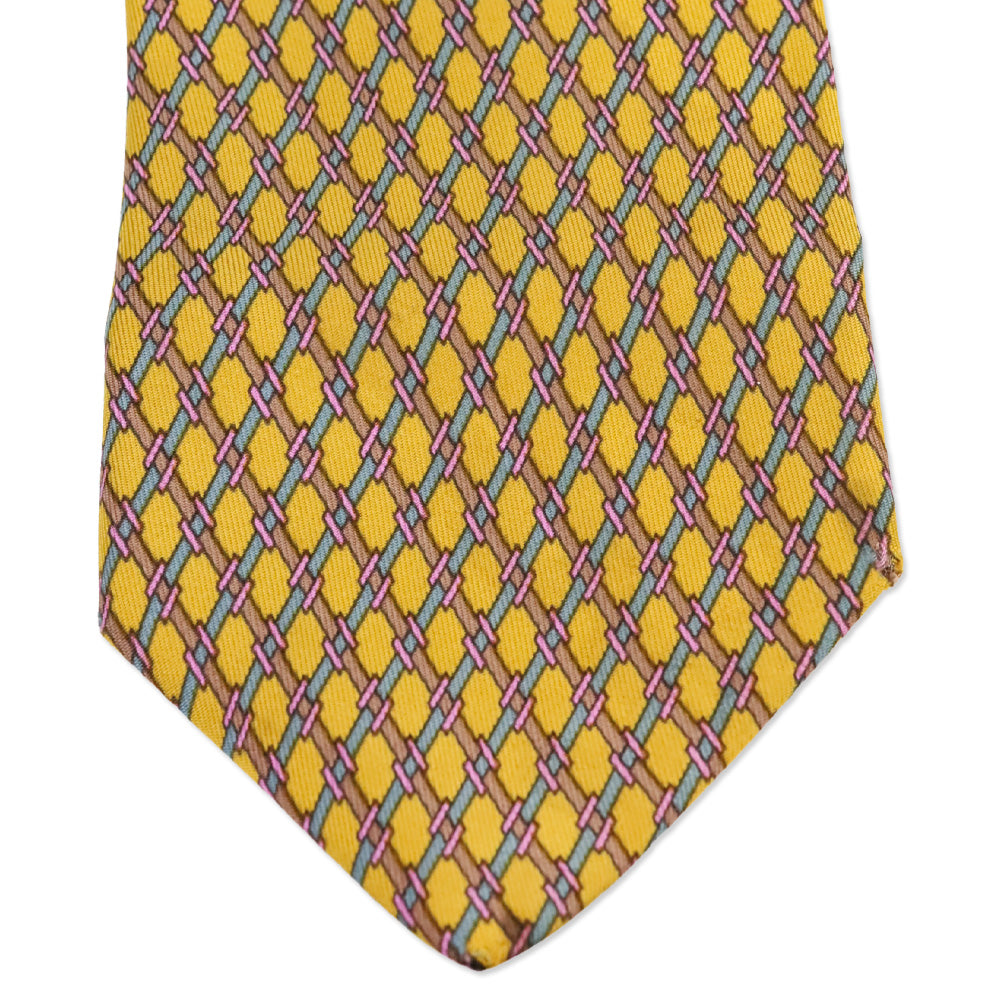 Hermès Yellow Diamond Lattice Printed Silk Tie