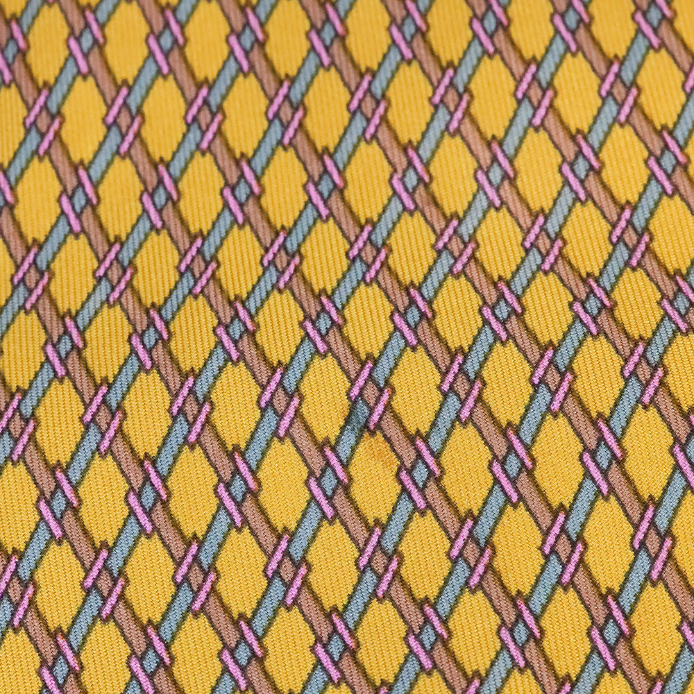 Hermès Yellow Diamond Lattice Printed Silk Tie