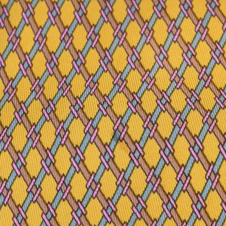 Hermès Yellow Diamond Lattice Printed Silk Tie