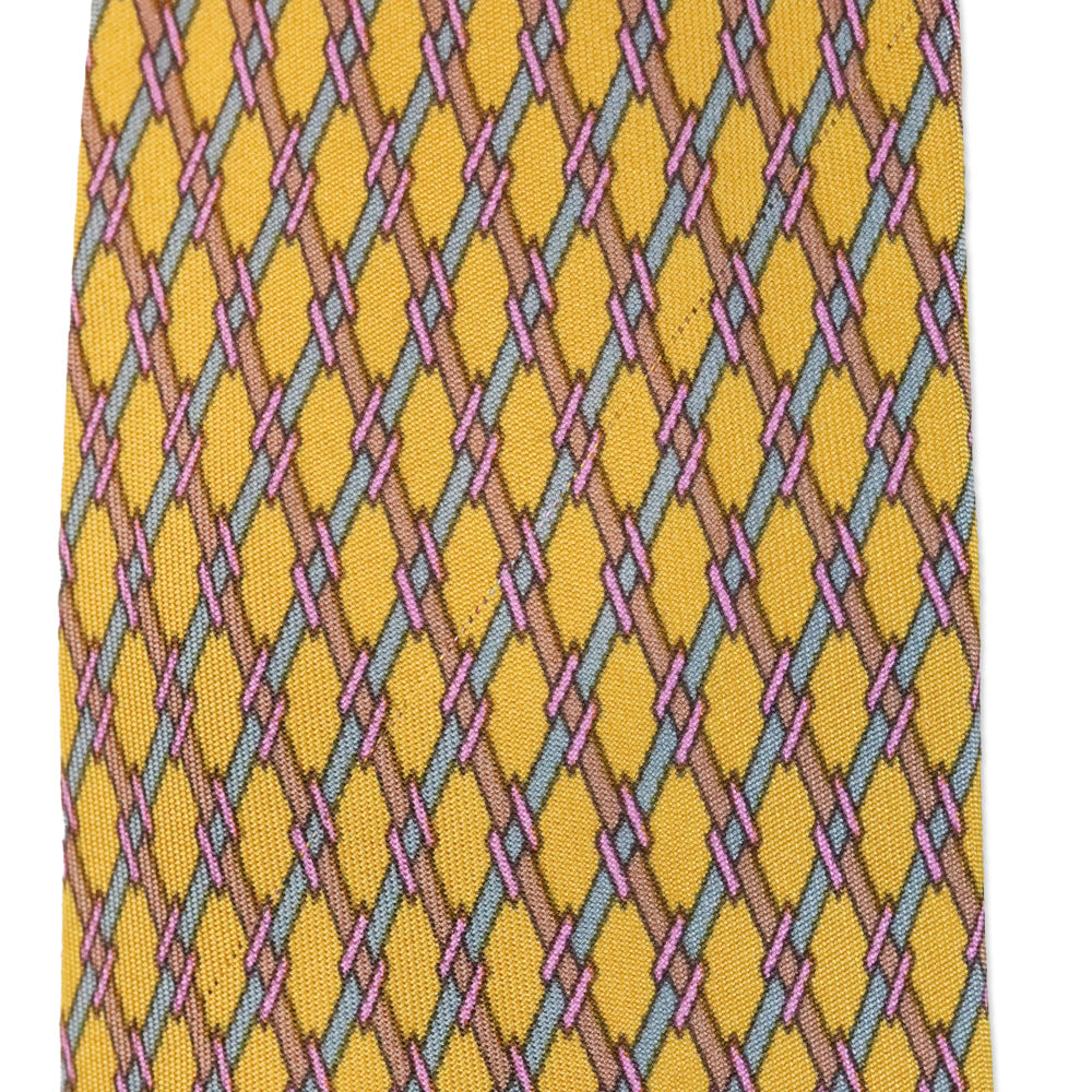 Hermès Yellow Diamond Lattice Printed Silk Tie