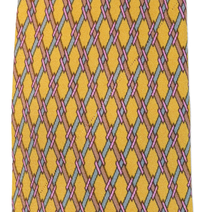 Hermès Yellow Diamond Lattice Printed Silk Tie