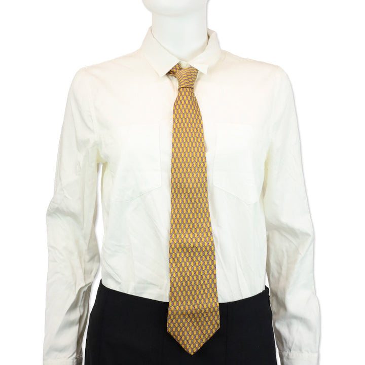 Hermès Yellow Diamond Lattice Printed Silk Tie