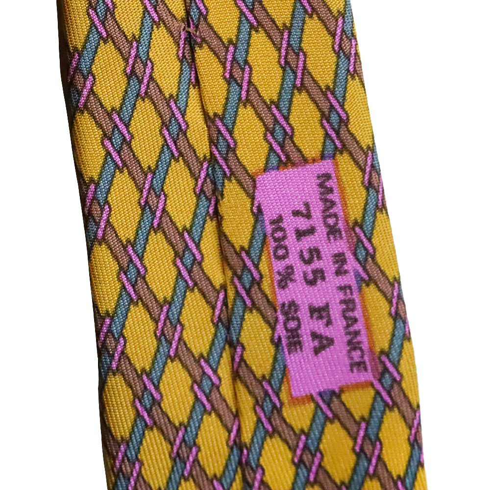 Hermès Yellow Diamond Lattice Printed Silk Tie