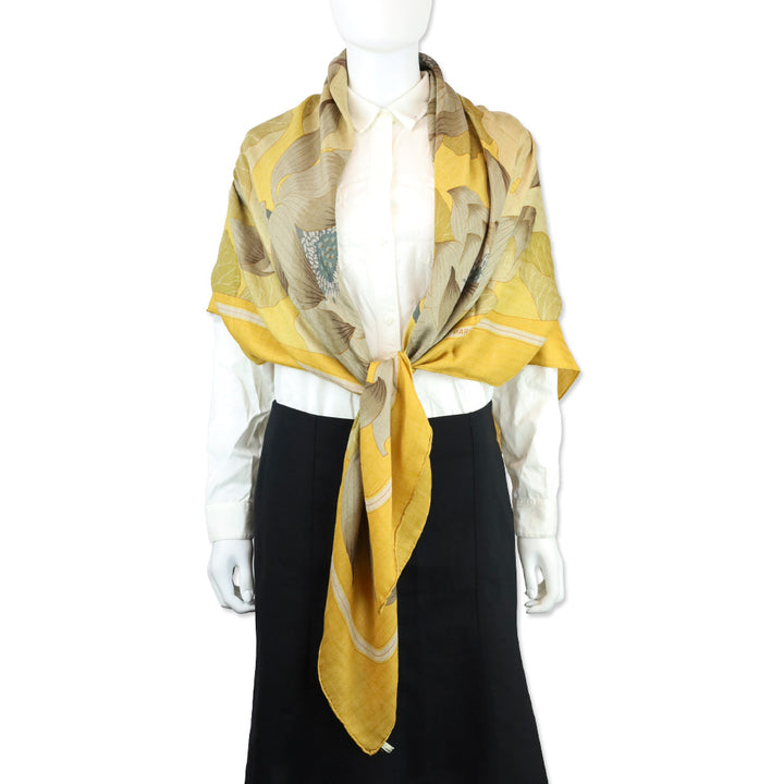 Hermes Yellow Fleurs de Lotus Cashmere Silk Shawl