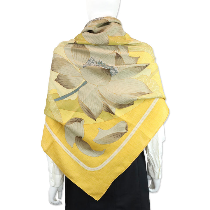 Hermes Yellow Fleurs de Lotus Cashmere Silk Shawl
