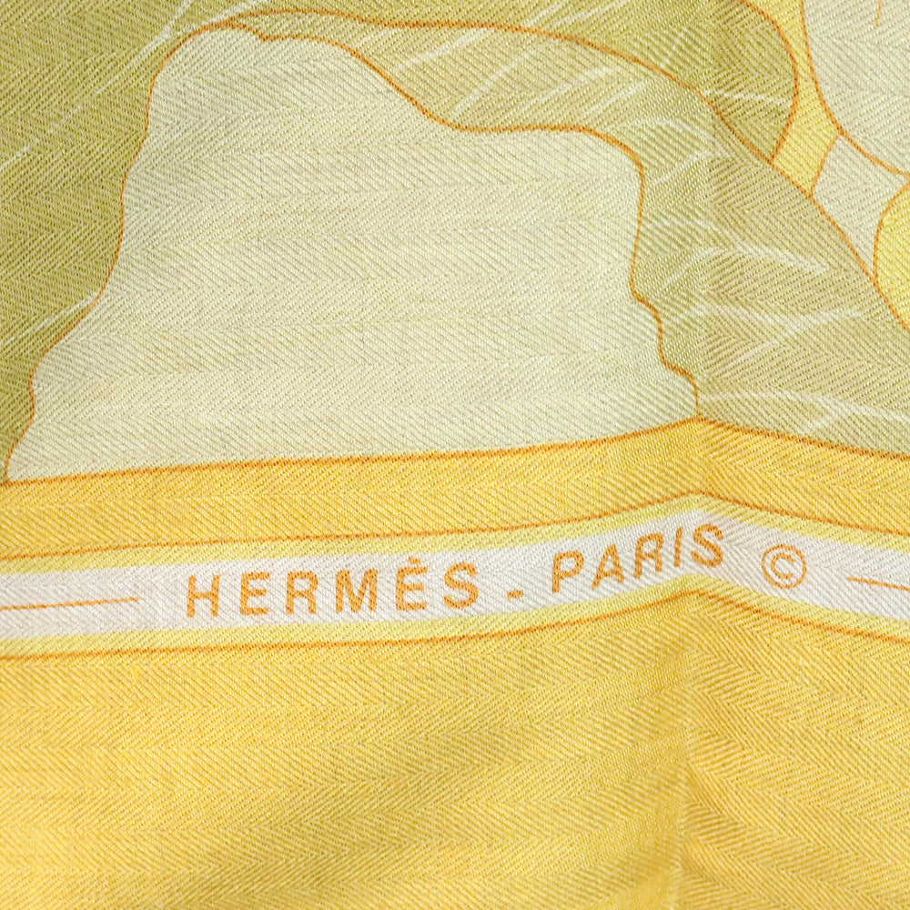 Hermes Yellow Fleurs de Lotus Cashmere Silk Shawl