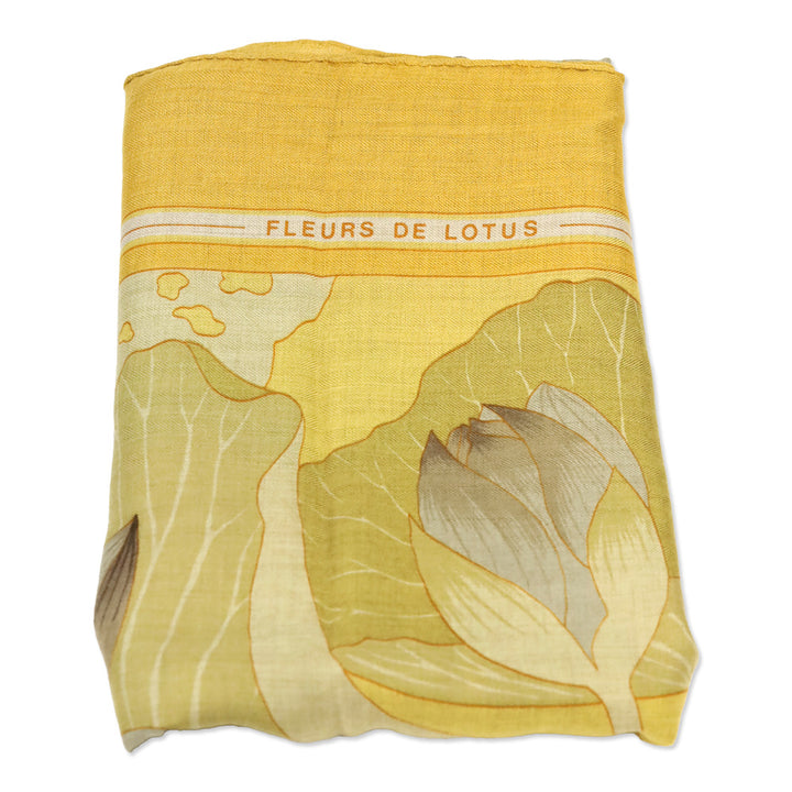 Hermes Yellow Fleurs de Lotus Cashmere Silk Shawl