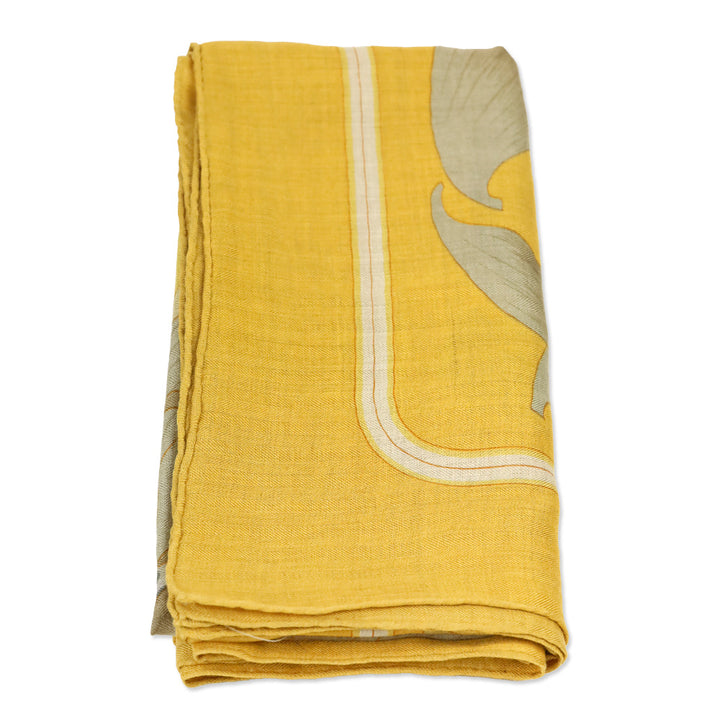 Hermes Yellow Fleurs de Lotus Cashmere Silk Shawl