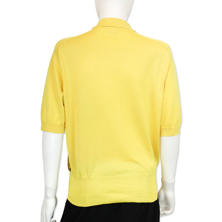 Hermes Yellow Reves D'espace Print Silk Cotton-Knit Polo Sweater