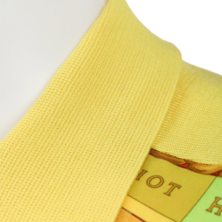 Hermes Yellow Reves D'espace Print Silk Cotton-Knit Polo Sweater