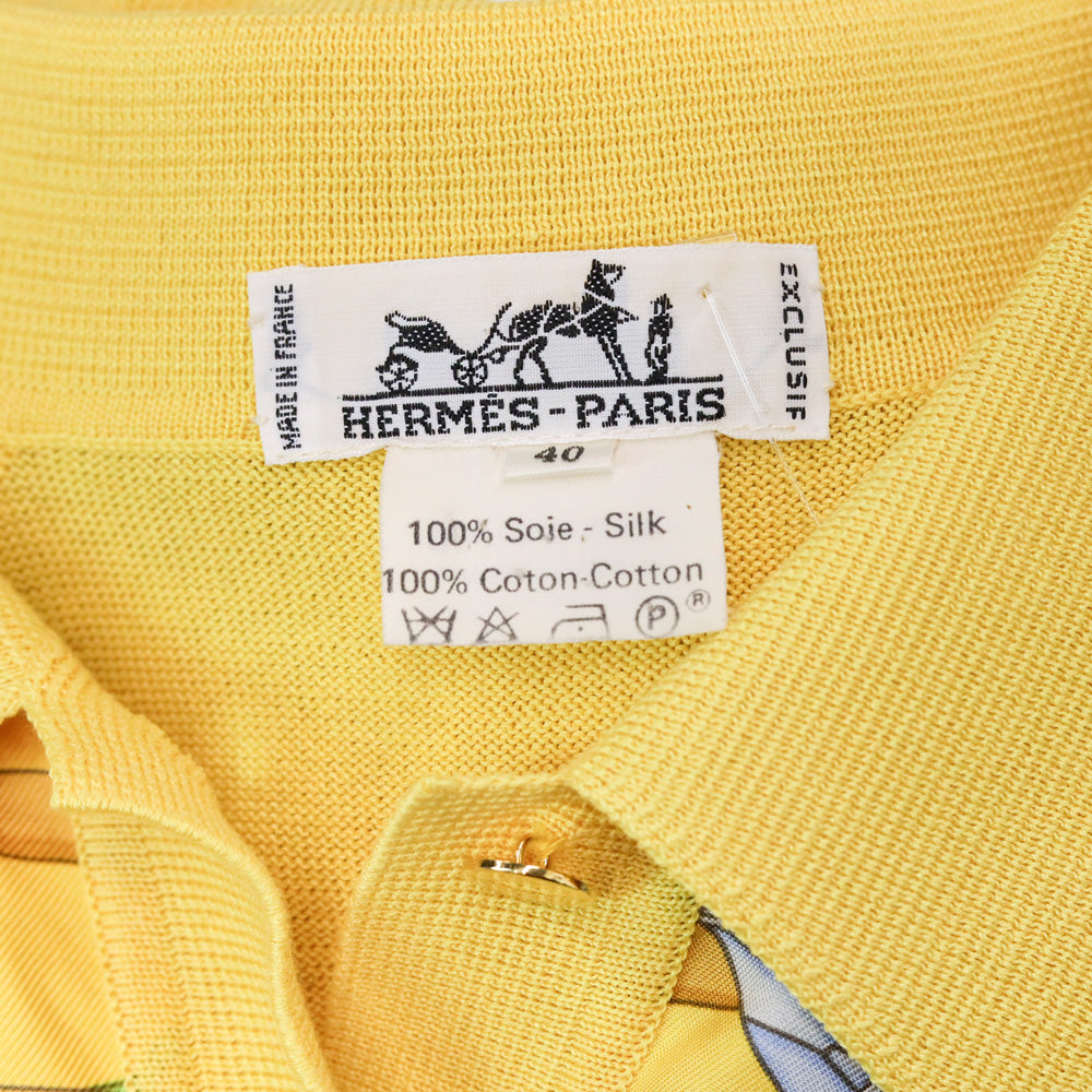 Hermes Yellow Reves D'espace Print Silk Cotton-Knit Polo Sweater