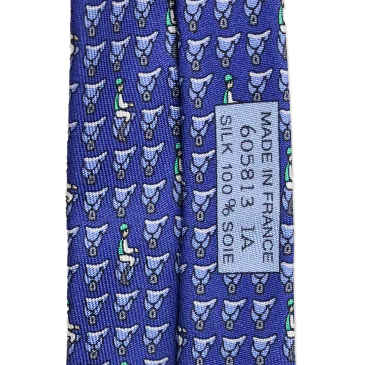 Hermès Blue Saddle Print Silk Tie