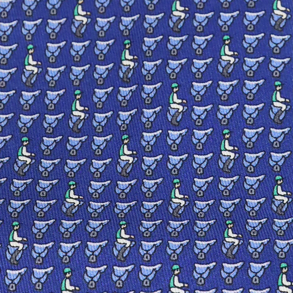 Hermès Blue Saddle Print Silk Tie