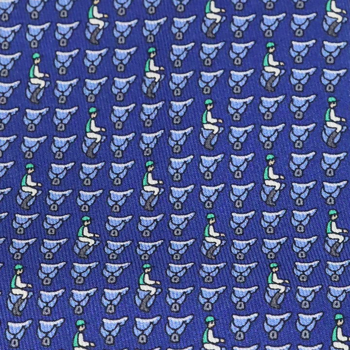 Hermès Blue Saddle Print Silk Tie