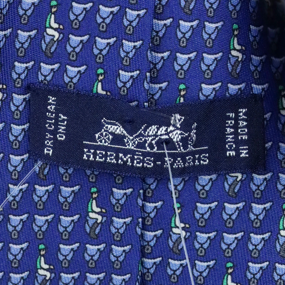 Hermès Blue Saddle Print Silk Tie